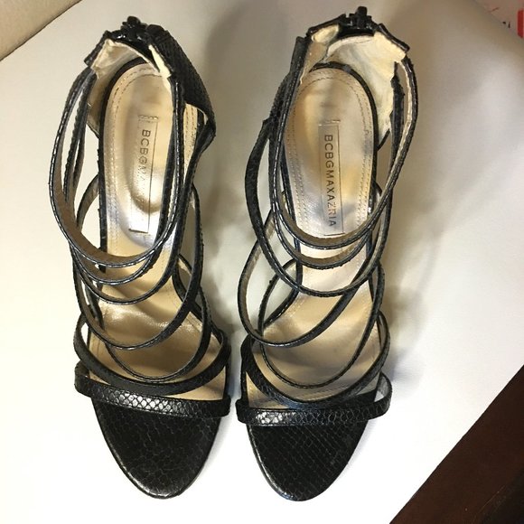 BCBG MAXAZRIA Black Strappy Ankle Cage Zip Back Heels ๐ฆ๐ฆ - Picture 5 of 14